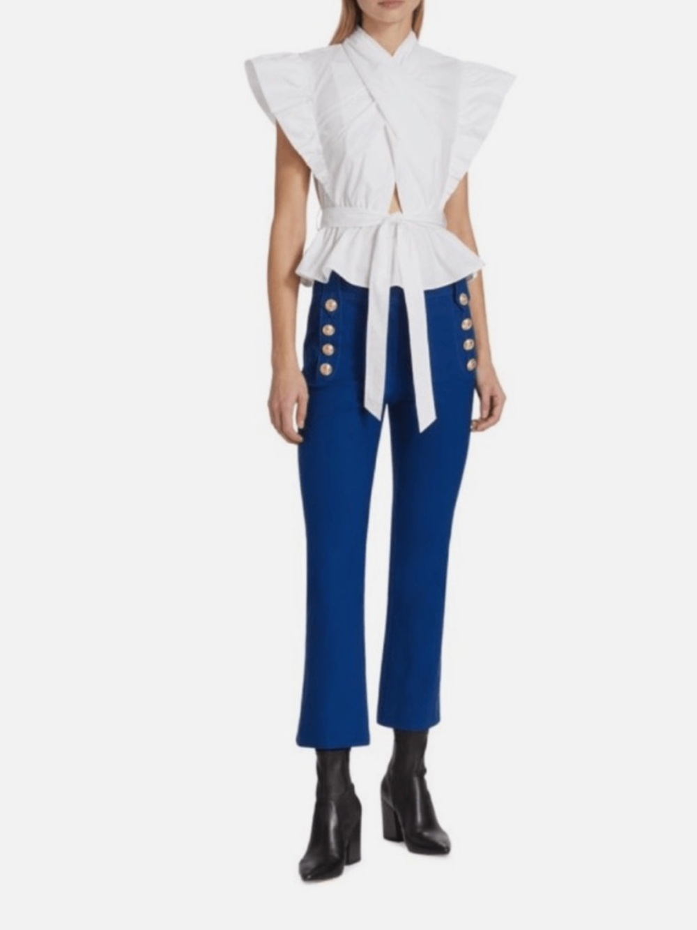 Derek Lam 10 Crosby Brynn Ruffle Wrap White Top Size 6 Like New Elevated Basic - Picture 14 of 16